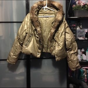Golden goose down puffer with real fur